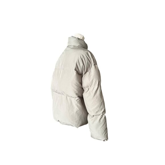 Dazy Oversized Short Puffer Jacket M Beige Full Zip Stand Collar Drawstring Hem - Picture 3 of 10